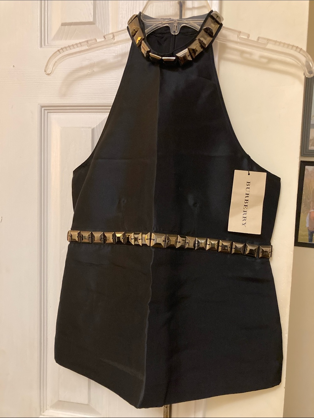 Burberry of London Black gemstone halter top with Gold Stud Trim 
Size 4 
WOMENS
